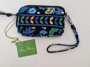 Quilted Cotton Wristlet Pouch: Vera Bradley Midnight Blues Floral Zip Case New